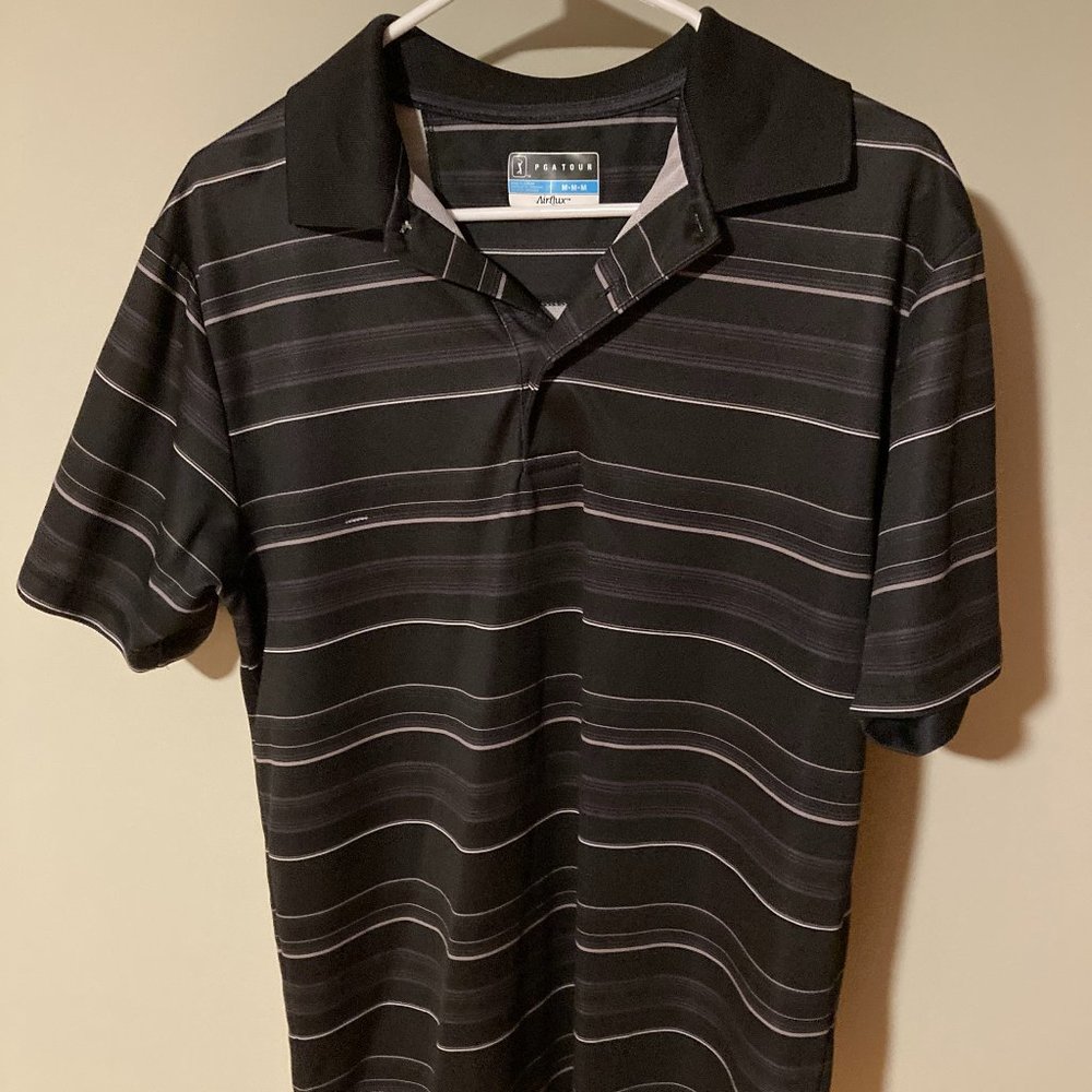 Men's PGA Tour Golf Polo Black White Medium